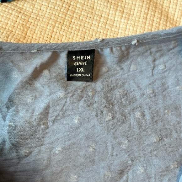 Shein Curve Plus Sz 1XL Blue Gray Swiss Dot Sleeveless Ruffle Dress - Picture 3 of 10